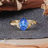 Retro Nature-Inspired 4-Prong Oval-Cut Sapphire Engagement Ring