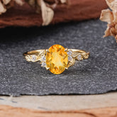 Retro Nature-Inspired 4-Prong Oval-Cut Citrine Engagement Ring