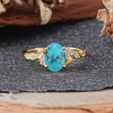 Retro Nature-Inspired 4-Prong Oval-Cut Turquoise Engagement Ring