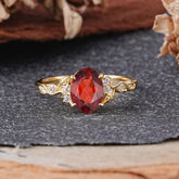 Retro Nature-Inspired 4-Prong Oval-Cut Garnet Engagement Ring