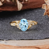 Retro Nature-Inspired 4-Prong Oval-Cut Aquamarine Engagement Ring