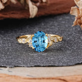Retro Nature-Inspired 4-Prong Oval-Cut Aquamarine Engagement Ring