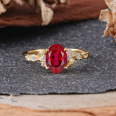 Retro Nature-Inspired 4-Prong Oval-Cut Ruby Engagement Ring