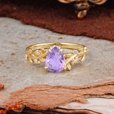 Nature-Inspired Vine-Entwined 4-Prong Teardrop-Cut Amethyst Engagement Ring