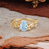 Nature-Inspired Vine-Entwined 4-Prong Teardrop-Cut Aquamarine Engagement Ring