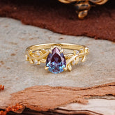 Nature-Inspired Vine-Entwined 4-Prong Teardrop-Cut Alexandrite Engagement Ring
