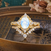 Gorgeous Oval Cut Moonstone Engagement Ring Set