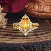 Luxury Vintage Pear-Cut Citrine Engagement Ring Set