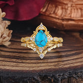Luxury Vintage Pear-Cut Turquoise Engagement Ring Set