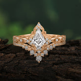 Unique Cut Kite Cut Moissanite Cluster Engagement Ring Set 2pcs