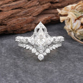 Unique Cut Kite Cut Moissanite Cluster Engagement Ring Set 2pcs