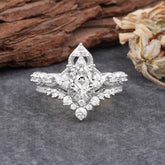 Unique Cut Kite Cut Lab Diamond Cluster Engagement Ring Set 2pcs