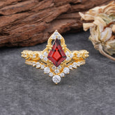 Unique Cut Kite Cut Natural Garnet Cluster Engagement Ring Set 2pcs