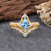 Unique Cut Kite Cut Aquamarine Cluster Engagement Ring Set 2pcs
