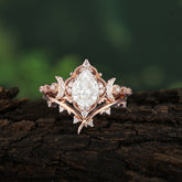 Unique Pear Shaped Engagement Ring Set Moissanite Cluster Wedding Band