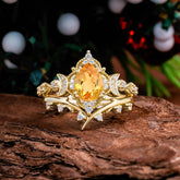 Unique Pear Shaped Engagement Ring Set Citrine Cluster Wedding Band