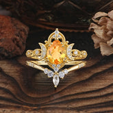 Elegant 5 Prong Pear-Cut Citrine Engagement Ring Set