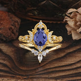 Elegant 5 Prong Pear-Cut Tanzanite Engagement Ring Set