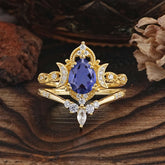 Elegant 5 Prong Pear-Cut Tanzanite Engagement Ring Set