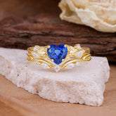 4-Prong Nature-Inspired Heart-Cut Sapphire Engagement Ring Set
