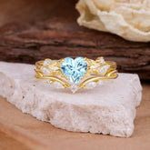 4-Prong Nature-Inspired Heart-Cut Aquamarine Engagement Ring Set