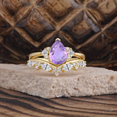 Luxury 3-Prong Pear-Cut Amethyst Engagement Ring Set