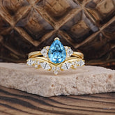 Luxury 3-Prong Pear-Cut Aquamarine Engagement Ring Set