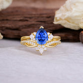 Fashion-Forward 3 Prong Luxury Pear-Cut Sapphire Engagement Ring Set