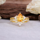 Fashion-Forward Luxury Pear-Cut Citrine Engagement Ring Set