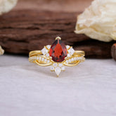 Fashion-Forward 3 Prong Luxury Pear-Cut Natural Garnet Engagement Ring Set