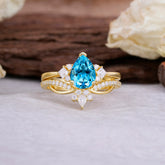 Fashion-Forward Luxury Pear-Cut Aquamarine Engagement Ring Set
