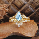 Luxury Nature-Inspired 4-Prong Kite-Cut Aquamarine Engagement Ring Set