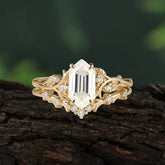 Nature-Inspired 4-Prong Hexagon-Cut Moissanite Engagement Ring Set