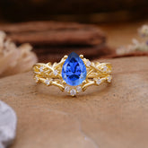 Nature-Inspired 4 Prong Pear-Cut Sapphire Ring Set
