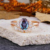 Luxury 6-Prong Oval-Cut Alexandrite Engagement Ring Set