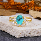 Luxury 6-Prong Oval-Cut Turquoise Engagement Ring Set