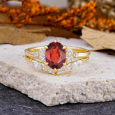Luxury 6-Prong Oval-Cut Natural Garnet Engagement Ring Set