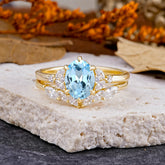 Luxury 6-Prong Oval-Cut Aquamarine Engagement Ring Set
