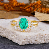 Luxury 6-Prong Oval-Cut Emerald Engagement Ring Set