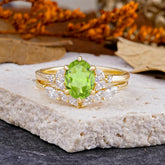 Luxury 6-Prong Oval-Cut Natural Peridot Engagement Ring Set