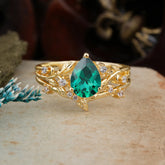 Timeless Pear Cut Emerald Engagement Ring Set for Her