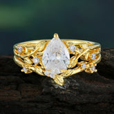 Timeless Pear Cut Moissanite Engagement Ring Set for Her