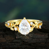 Pear Cut Nature Moissanite Ring with Three Prong Setting