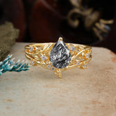 Timeless Pear Cut Black Rutilated Quartz Engagement Ring Set for Her