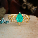 Timeless Pear Cut Emerald Engagement Ring Set for Her