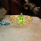 Timeless Pear Cut Peridot Engagement Ring Set for Her