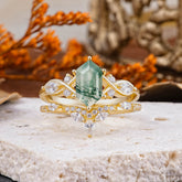 The Graceful Hexagon - Cut 6 Prong Natural Moss Agate Engagement Ring