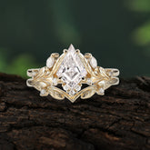Nature Inspired The Dreamy Kite- Cut Moissanite with Fantasy Leaf Gold Ring