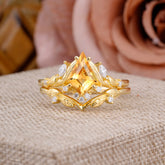 Nature Inspired The Dreamy Kite- Cut Citrine with Fantasy Leaf Gold Ring Set