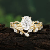 Nature-Inspired Oval Cut Moissanite Engagement Ring Set